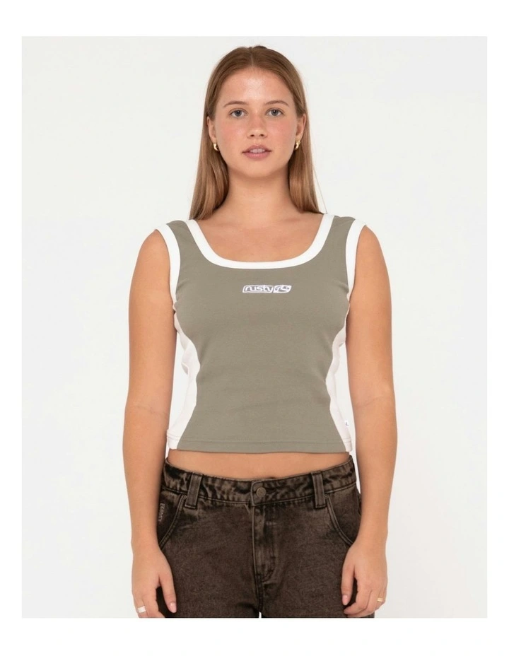 Nineties Ribbed Skimmer Length Tank in Green image 1