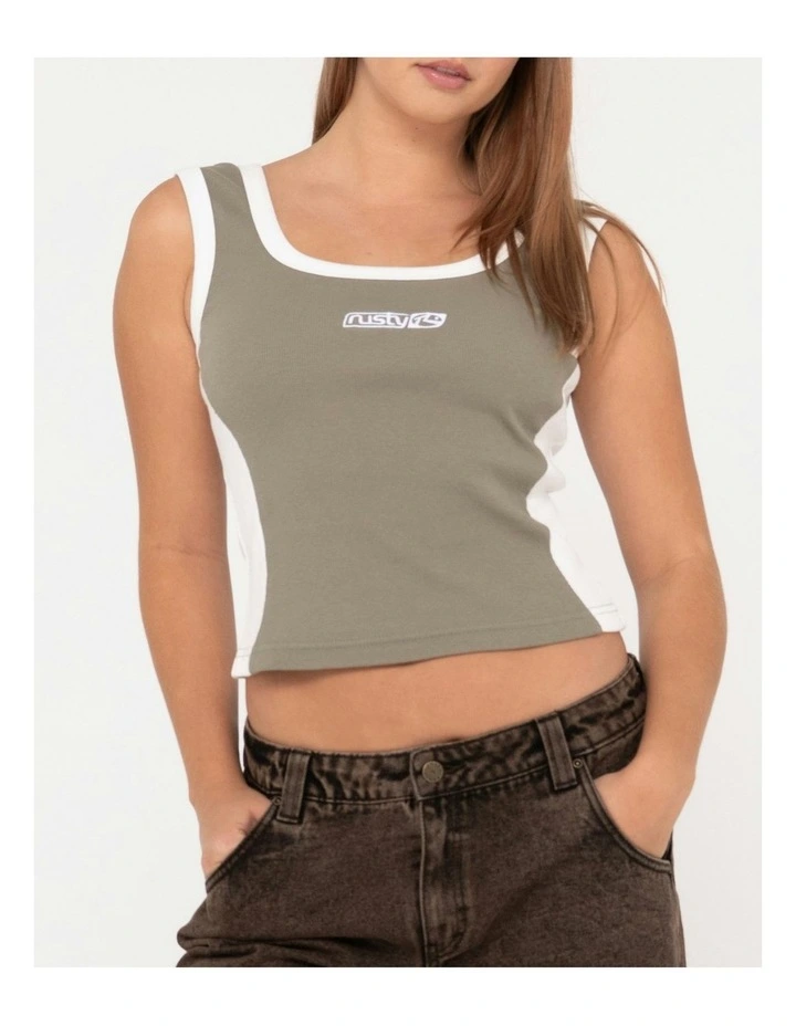 Nineties Ribbed Skimmer Length Tank in Green image 5