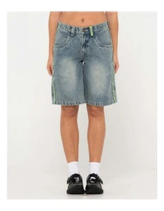Flip Mommy Low Rise Wide Leg Denim Short in Blue