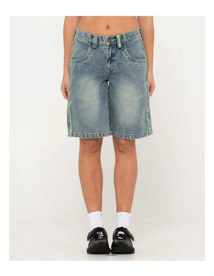 Flip Mommy Low Rise Wide Leg Denim Short in Blue image 1