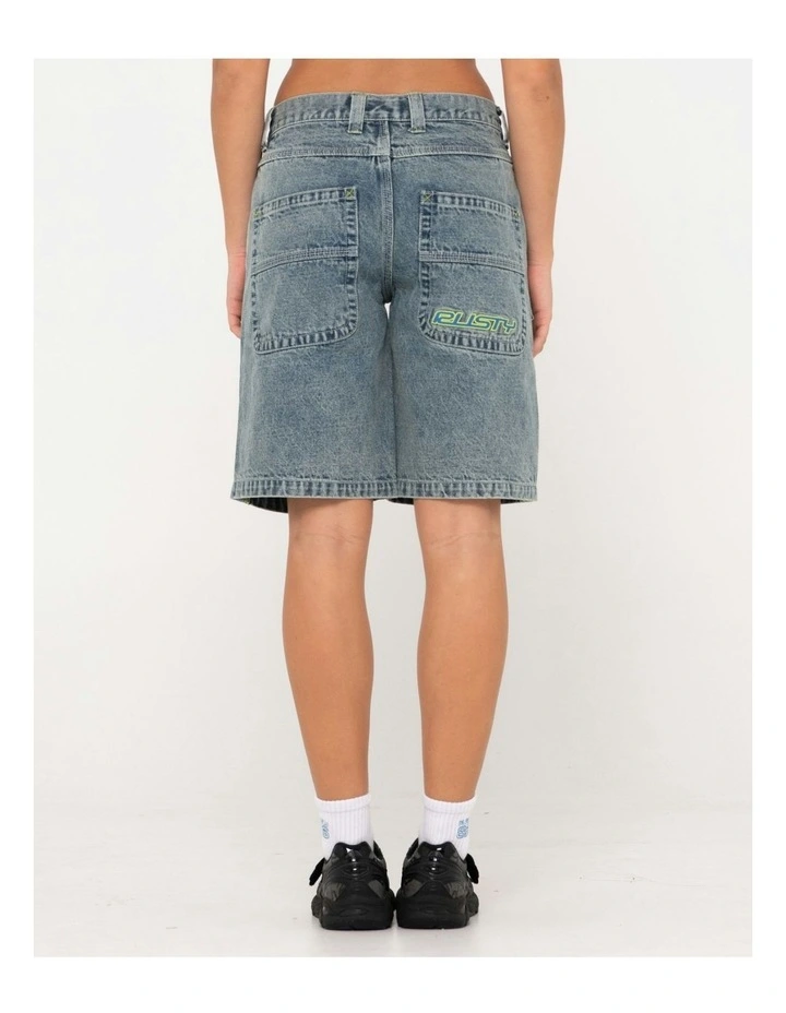Flip Mommy Low Rise Wide Leg Denim Short in Blue image 2