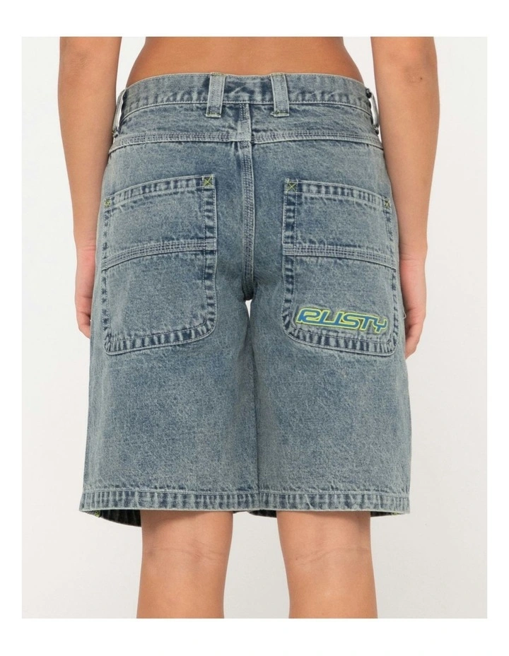 Flip Mommy Low Rise Wide Leg Denim Short in Blue image 5