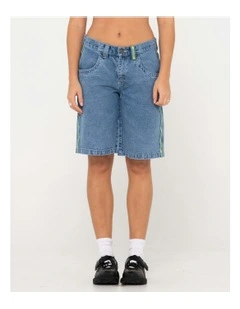 Flip Mommy Low Rise Wide Leg Denim Short in Blue