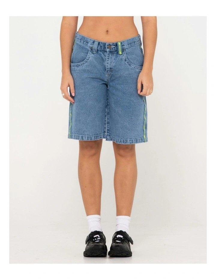 Flip Mommy Low Rise Wide Leg Denim Short in Blue image 1