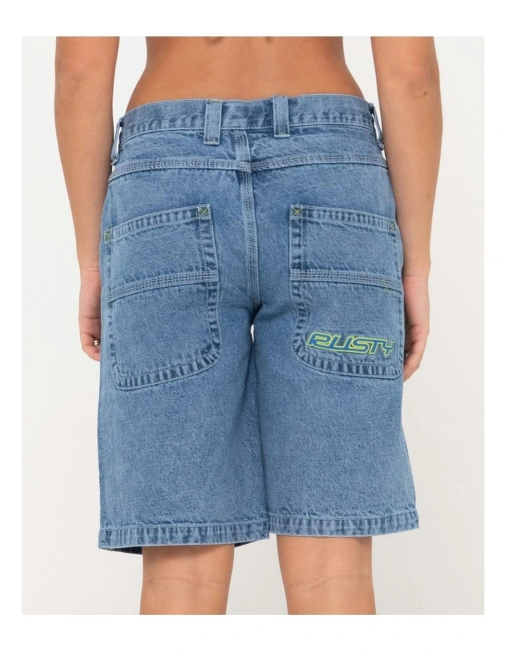 Flip Mommy Low Rise Wide Leg Denim Short in Blue image 5
