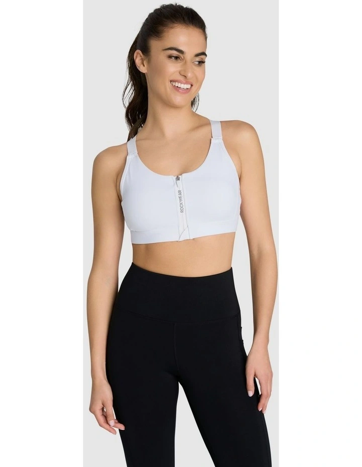 Velocity Zip Adjustable Medium Impact Sports Bra in White image 1