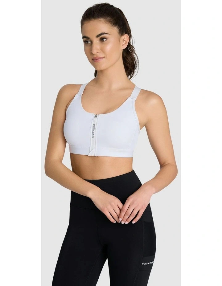 Velocity Zip Adjustable Medium Impact Sports Bra in White image 2