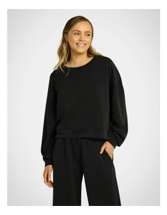 Travel Hip Length Crew Jumper in Black
