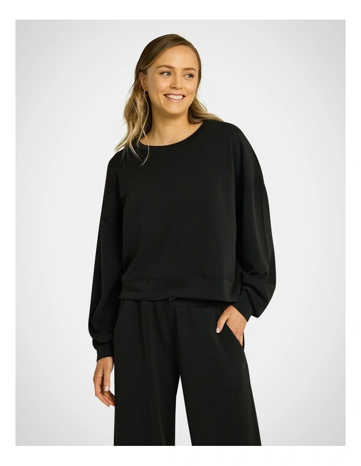 Travel Hip Length Crew Jumper in Black image 1