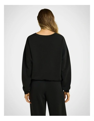 Travel Hip Length Crew Jumper in Black