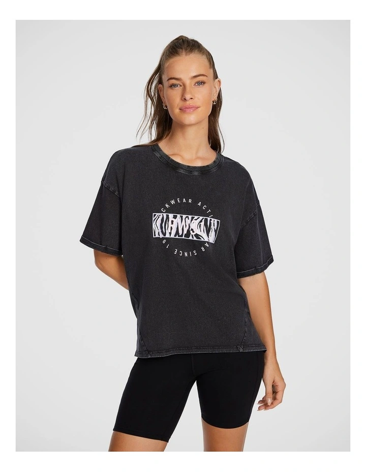 Split Hem Logo Boyfriend Tee in Black image 1