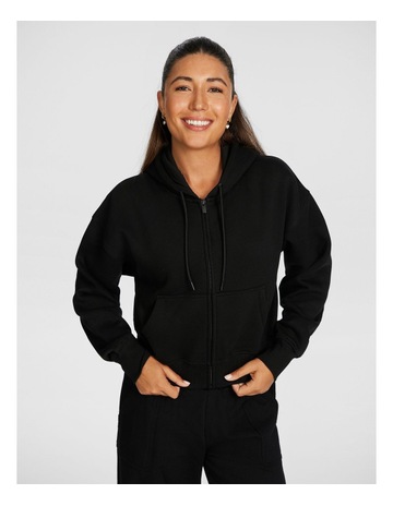 Cosy Fleece Zip Through Hoodie in Black