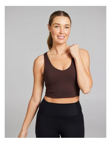V Neck Low Impact Longline Sports Bra in Chocolate