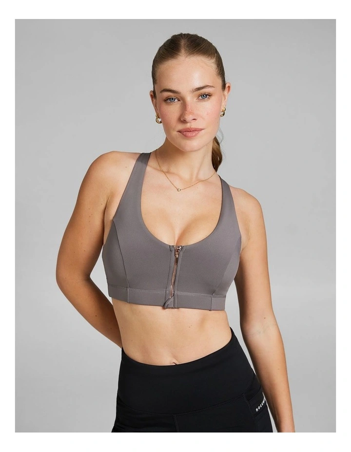 Energise Medium Impact Zip Sports Bra in Grey image 1
