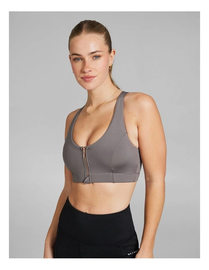 Energise Medium Impact Zip Sports Bra in Grey image 3