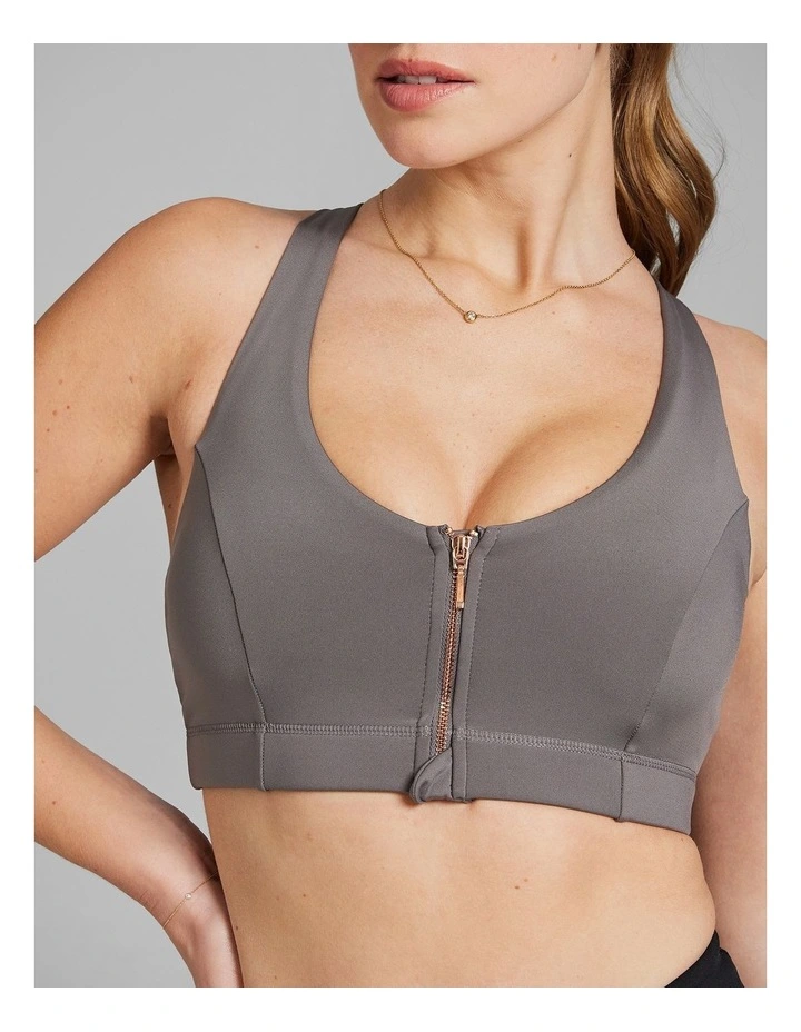 Energise Medium Impact Zip Sports Bra in Grey image 4
