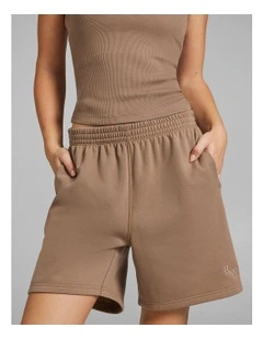 Cosy Fleece Long Shorts in Caramel