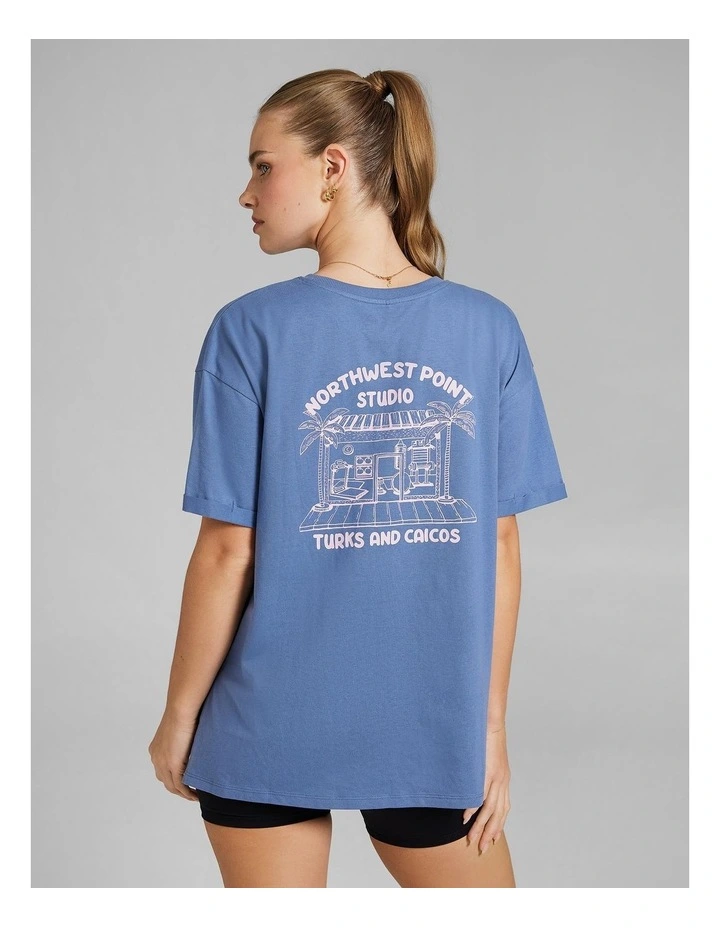 Split Hem Logo Boyfriend Tee in Steel Blue image 2