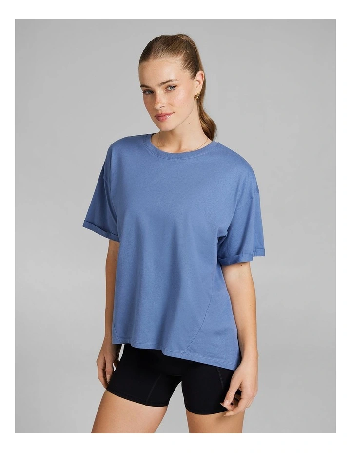Split Hem Logo Boyfriend Tee in Steel Blue image 3