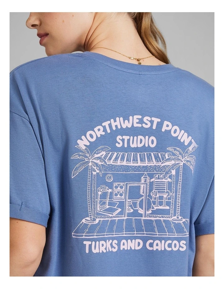 Split Hem Logo Boyfriend Tee in Steel Blue image 4