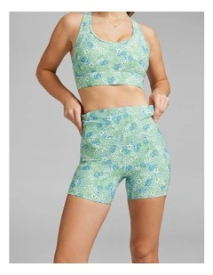 Printed Pocket Mid Thigh Bike Shorts in Green