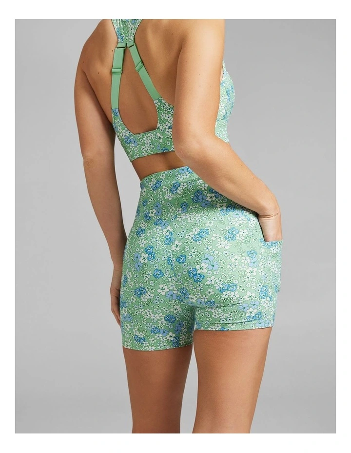 Printed Pocket Mid Thigh Bike Shorts in Green image 2