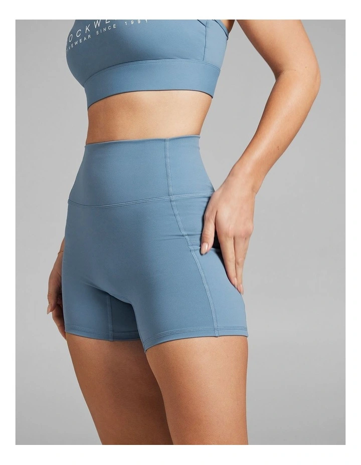 No Front Seam Pocket Mid Thigh Bike Shorts in Blue image 3