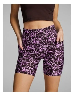 Printed Pocket Quad Bike Shorts in Chestnut Abstract
