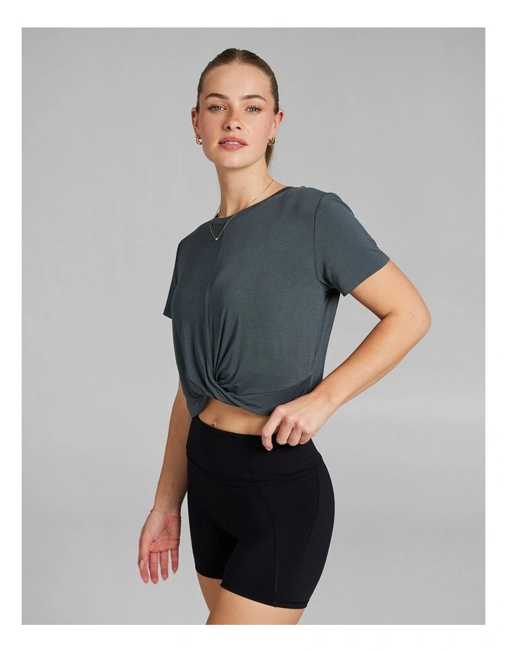 Twist Front Tee in Dark Khaki image 3