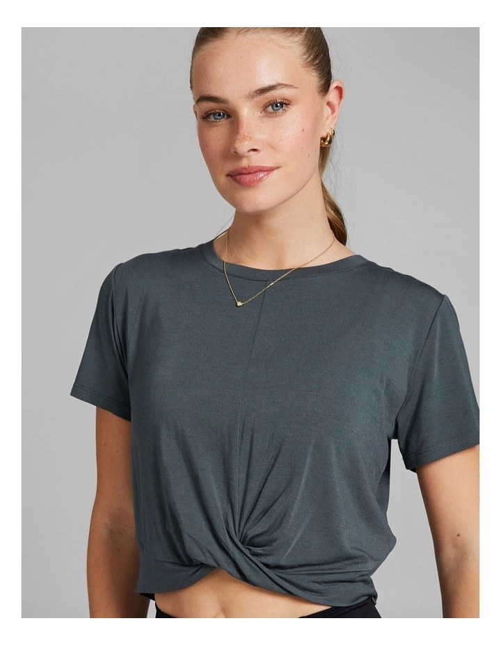 Twist Front Tee in Dark Khaki image 4