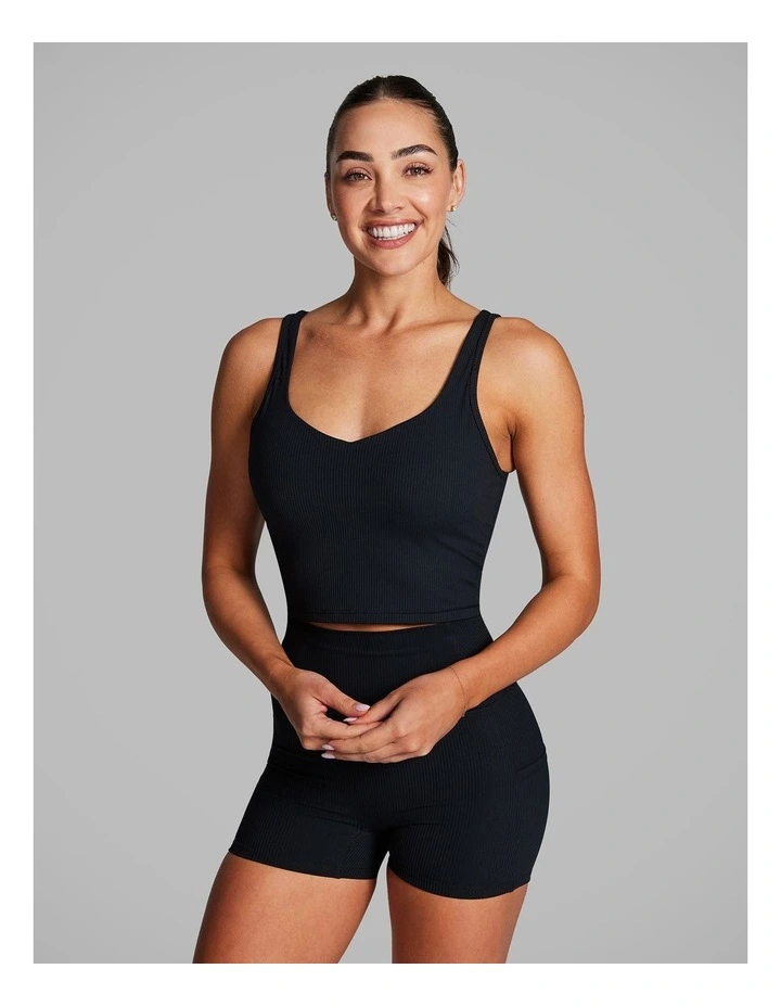 Luxesoft Rib Longline Sports Bra in Black image 1