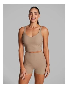 Luxesoft Rib Longline Sports Bra in Caramel