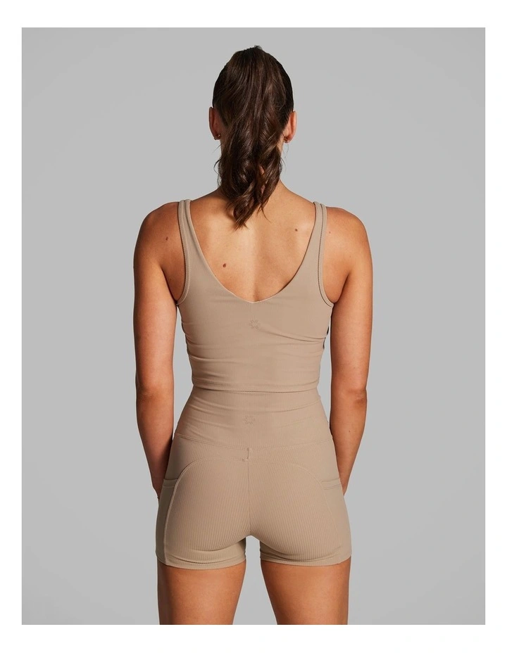 Luxesoft Rib Longline Sports Bra in Caramel image 2