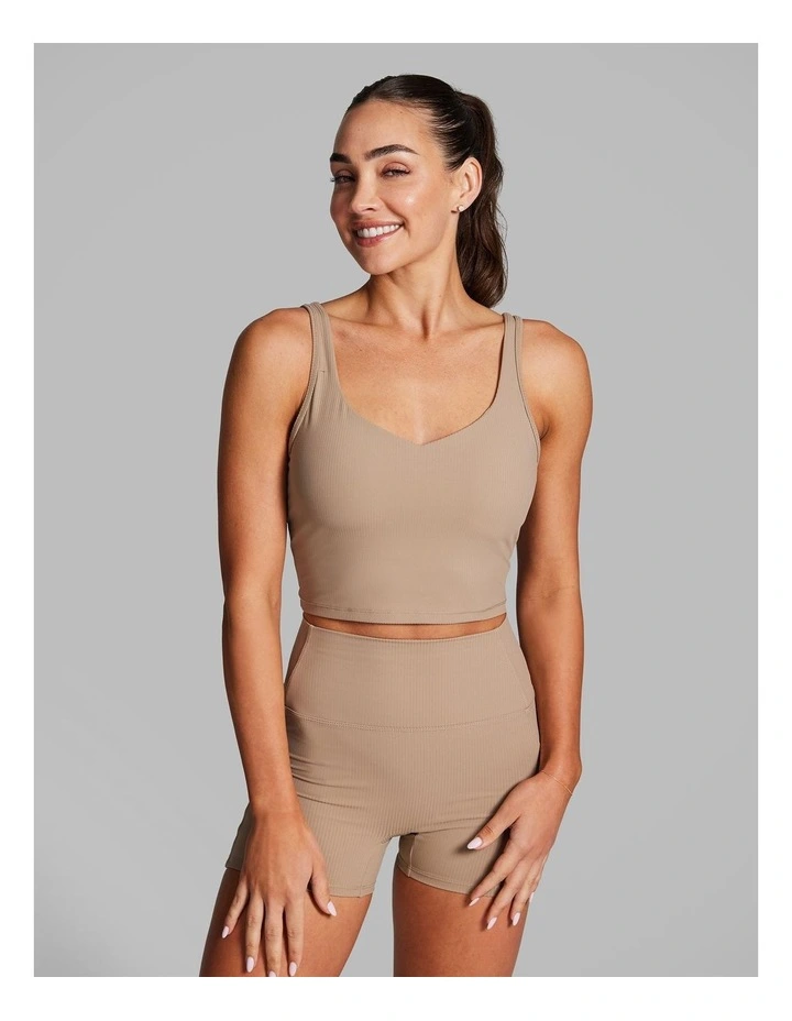 Luxesoft Rib Longline Sports Bra in Caramel image 3