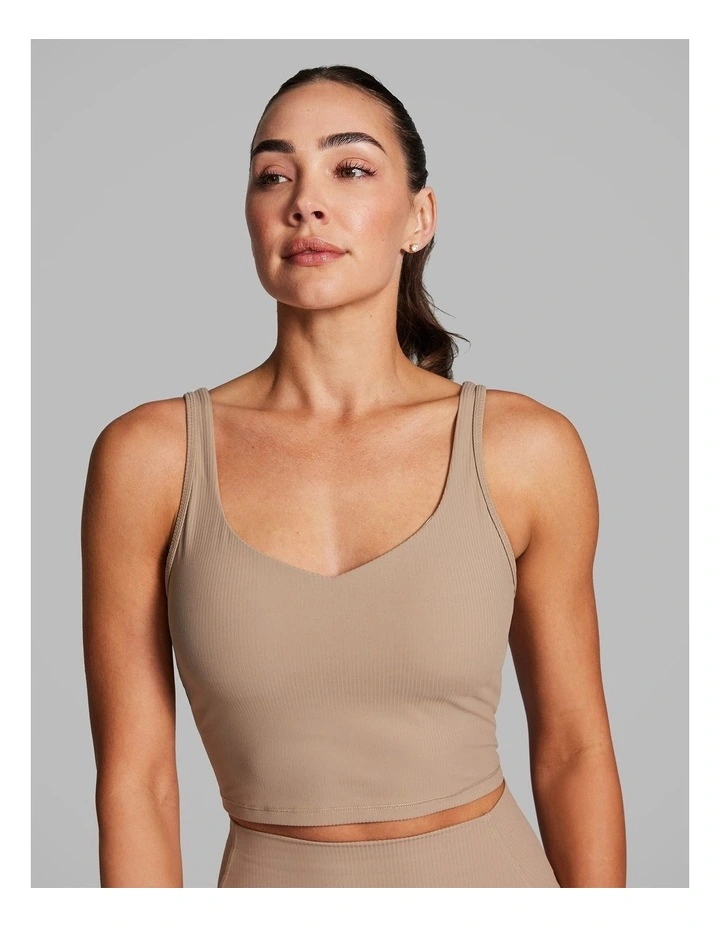 Luxesoft Rib Longline Sports Bra in Caramel image 4