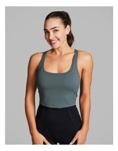 Layered Longline Low Impact Sports Bra in Khaki