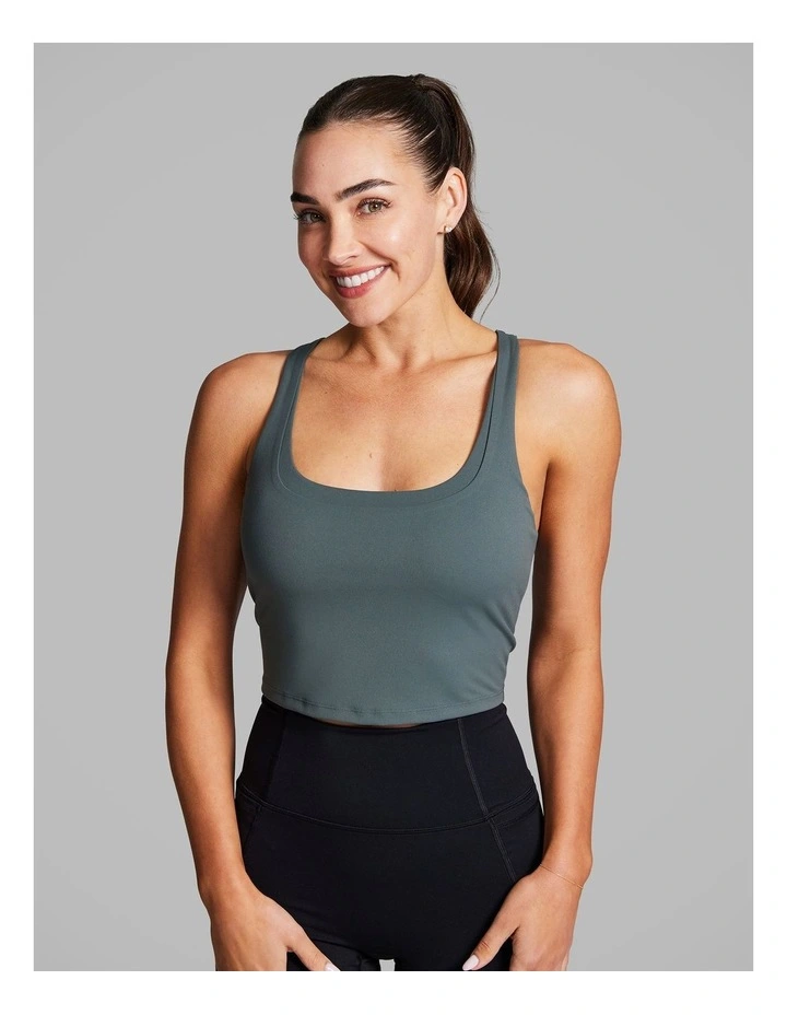 Layered Longline Low Impact Sports Bra in Khaki image 1