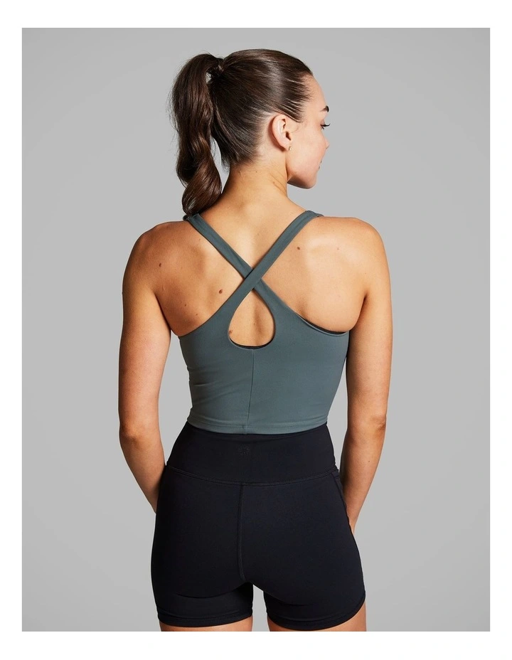 Layered Longline Low Impact Sports Bra in Khaki image 2