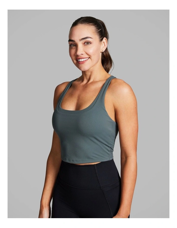Layered Longline Low Impact Sports Bra in Khaki image 3