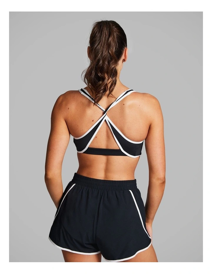 Twist Back Low Impact Sports Bra in Black/White image 2