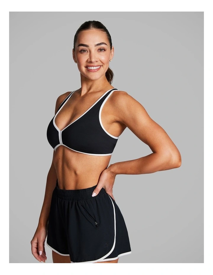Twist Back Low Impact Sports Bra in Black/White image 3