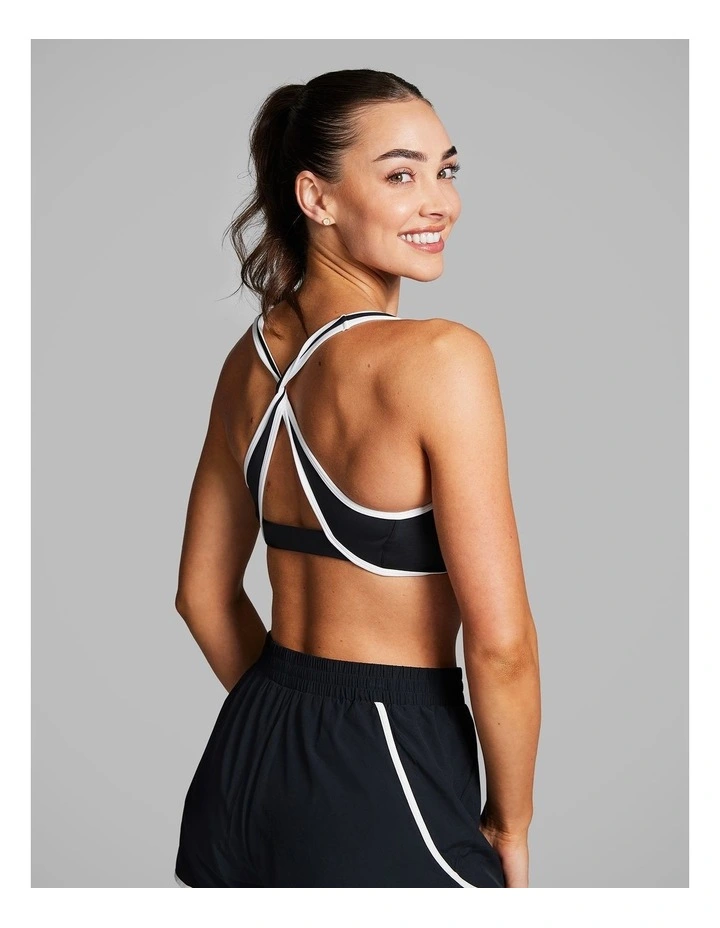 Twist Back Low Impact Sports Bra in Black/White image 5