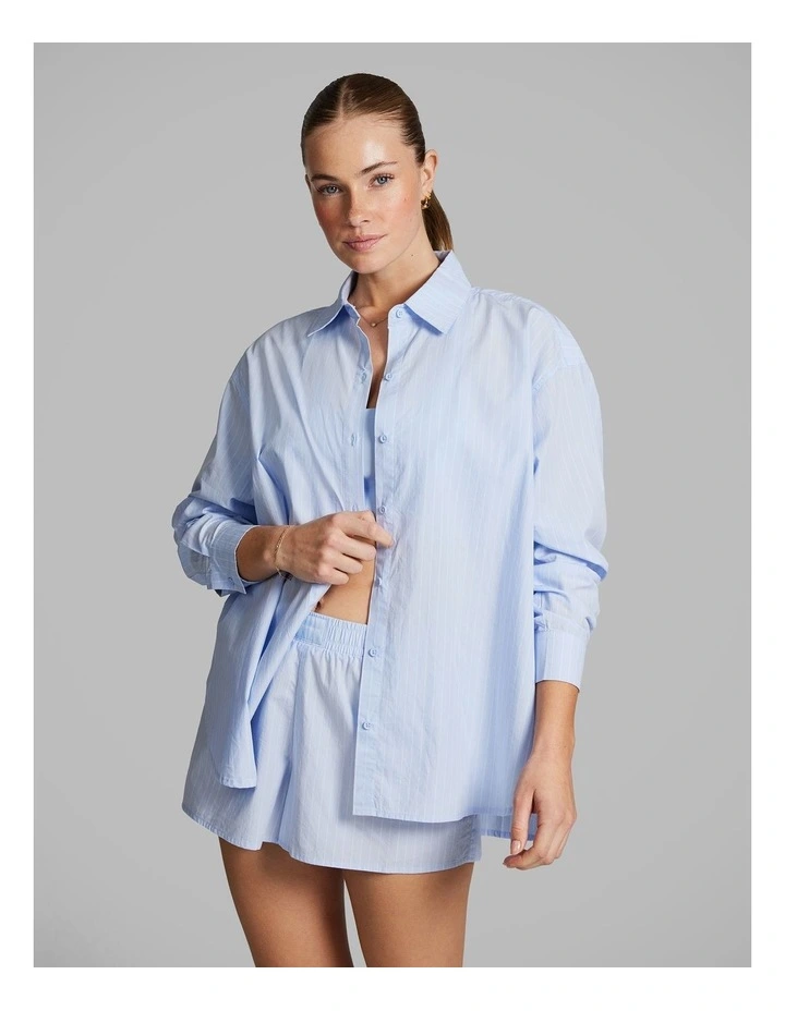 Cotton Stripe Shirt in Blue image 2