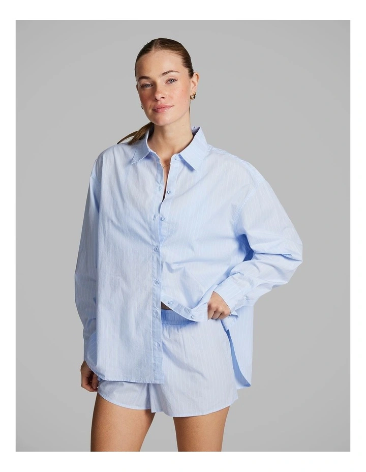 Cotton Stripe Shirt in Blue image 4