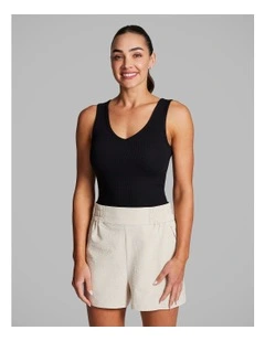 V Neck Rib Tank in Black