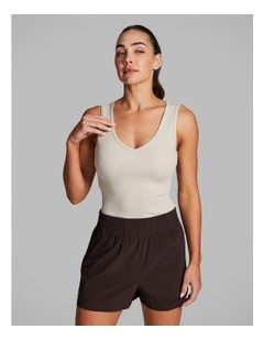 V Neck Rib Tank in Vanilla