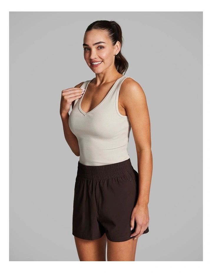 V Neck Rib Tank in Vanilla image 3