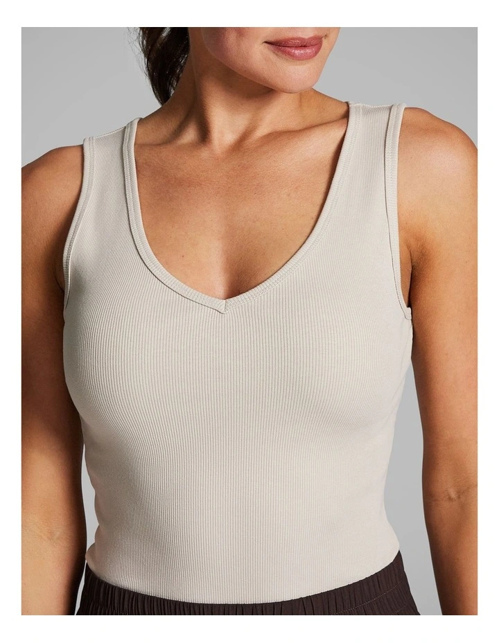 V Neck Rib Tank in Vanilla image 4