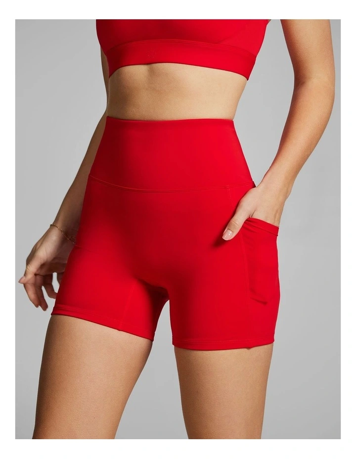 Gym And Swim Mid Thigh Bike Shorts in Red image 2