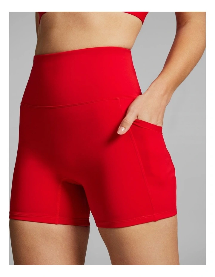 Gym And Swim Mid Thigh Bike Shorts in Red image 4